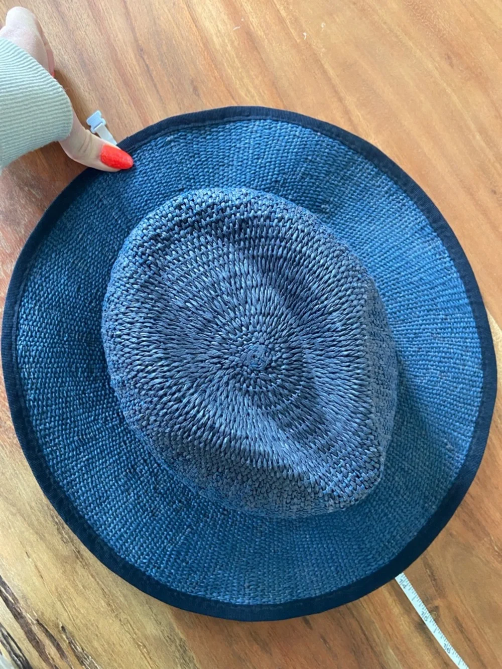 G-Star blue straw fedora hat derlil womens hat vegan leather strap OSFM
